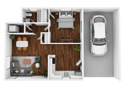 Floor plan for 1 bed, 1 bath, 646 sqft